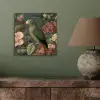 Groene papegaai - Kleurrijke bloemen - Donkere achtergrond aluminium wit klein -sfeer2