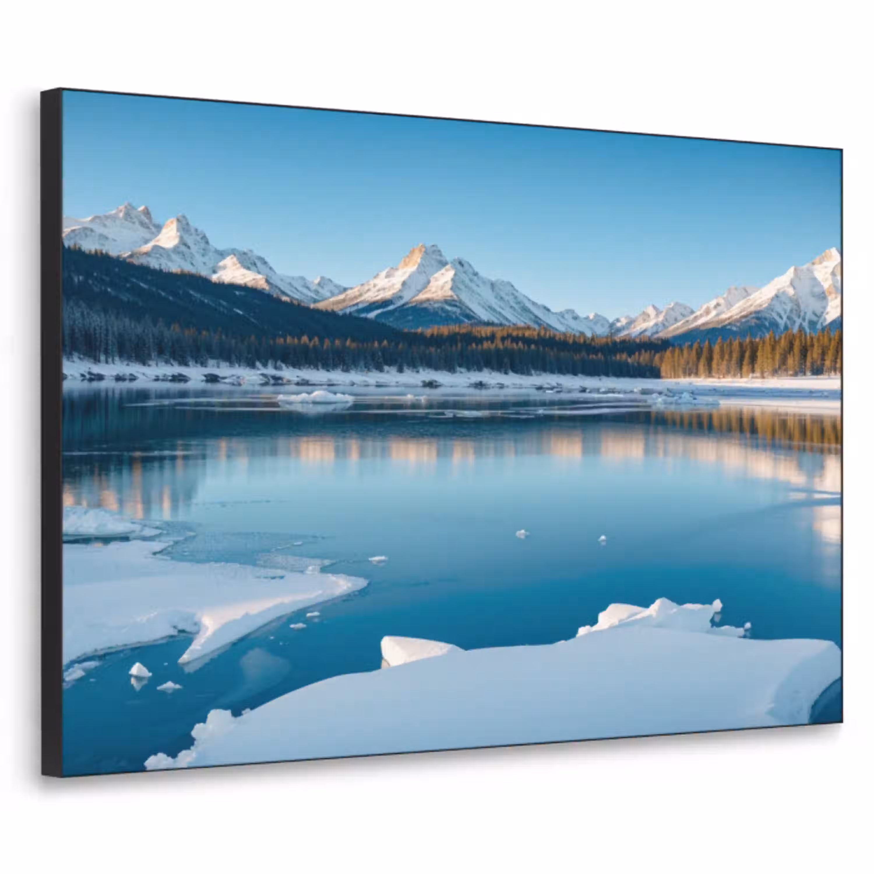 Landschap - Winter - Meer - Bergen - Uitzicht - IJs Textielframe zwart klein -3d
