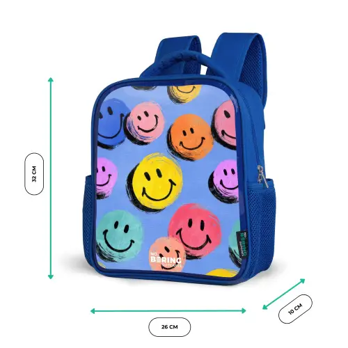 Een speels en kunstzinnig patroon van kleurrijke smileys Kinderrugzak - Blauw middel -productfoto_formaten