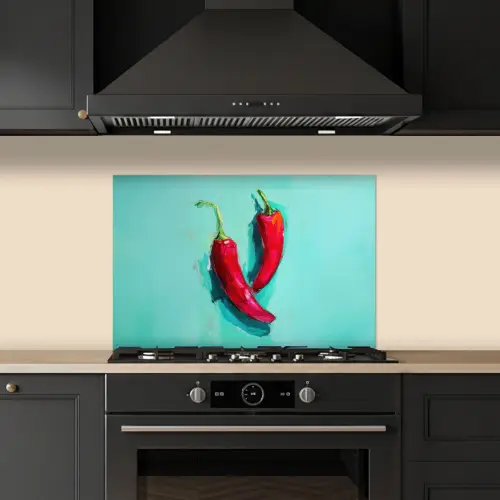 Chilipepers - Geverfd - Rood keuken achterwand spatscherm klein -sfeer1
