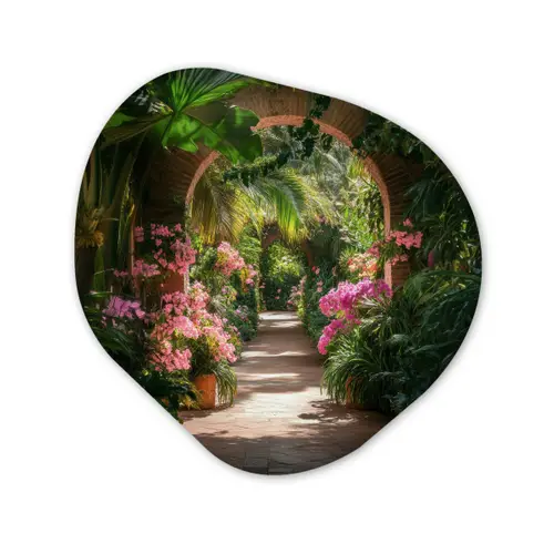 Doorkijk - Tropisch - Bloemen - Natuur Wandcirkel Organisch Plexiglas middel -3d