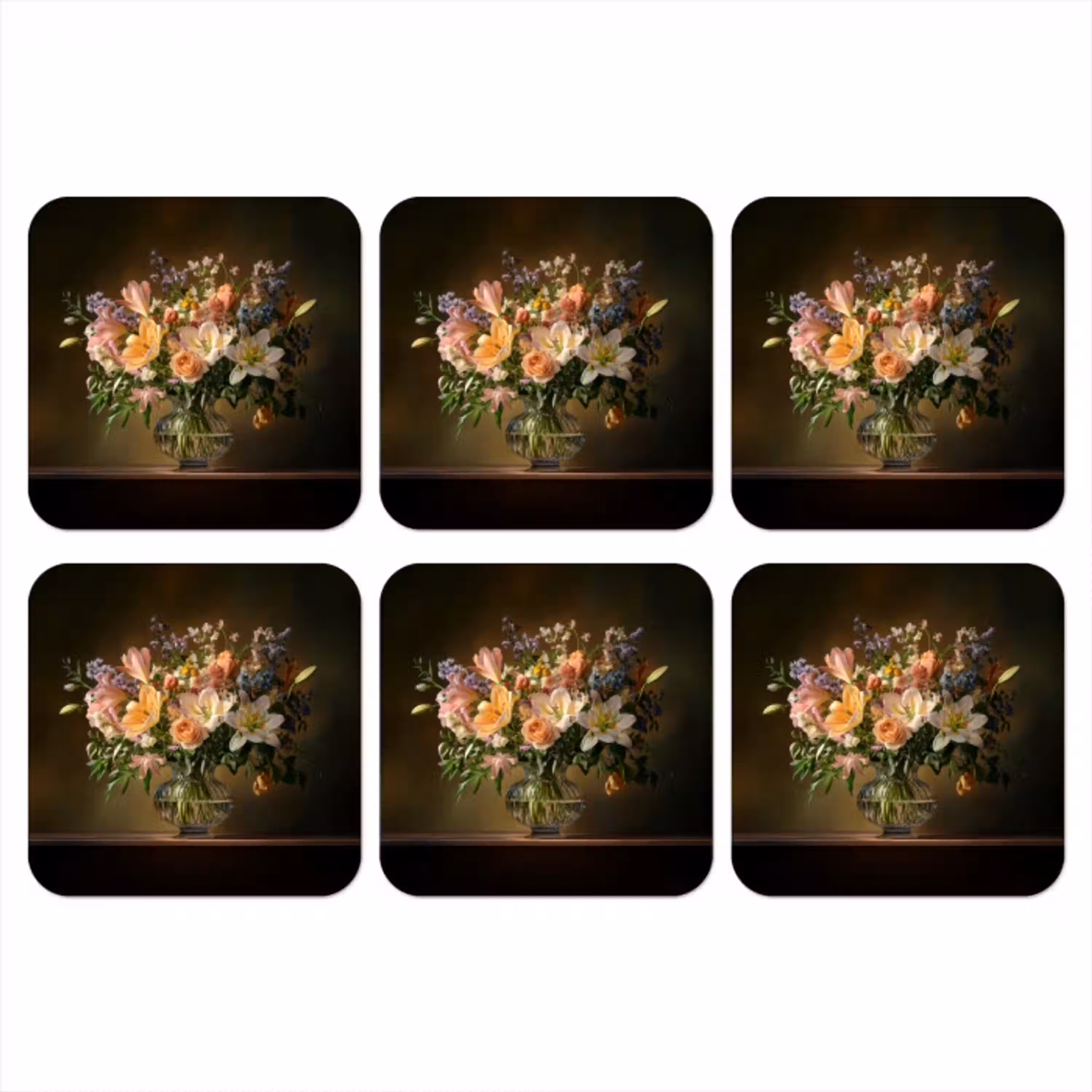 Glazen - Bloemen - Boeket - Kleuren onderzetter kurk middel -3d