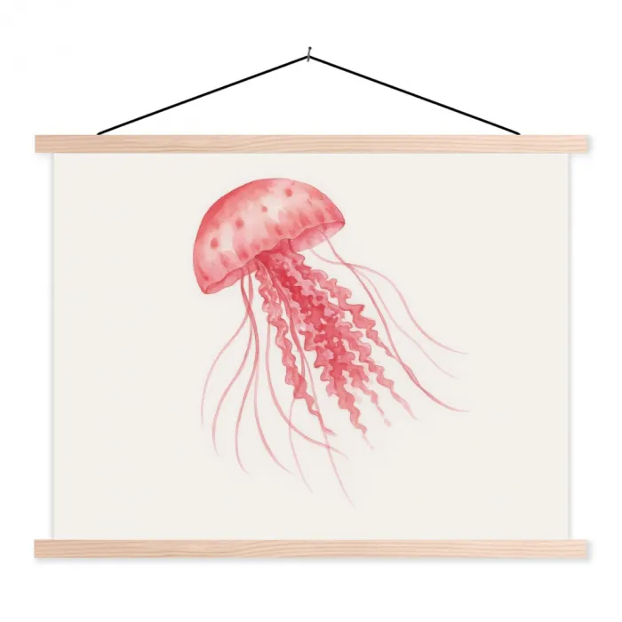 Kwal - Tentakels - Roze textielposter latten blank klein -3d