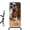 Paard - Bruin - Gras Hoesje iPhone 16 Pro Max met koord klein -3d