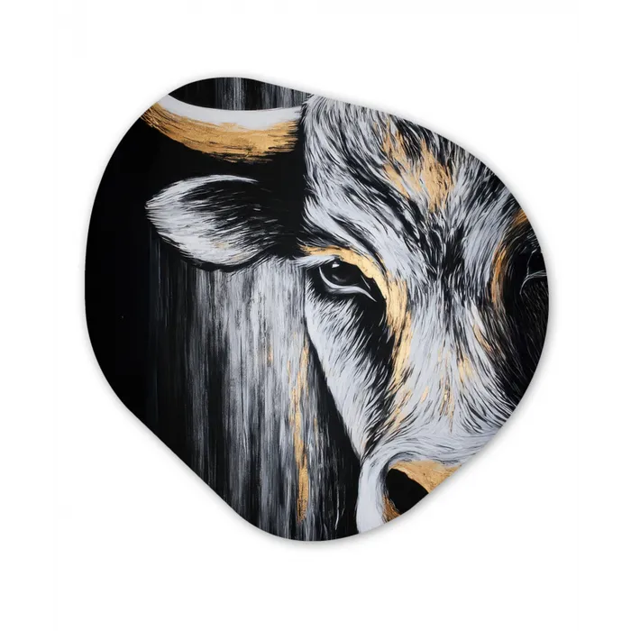 Stier - Hoorns - Snuit - Goud Wandcirkel Organisch Aluminium middel -3d