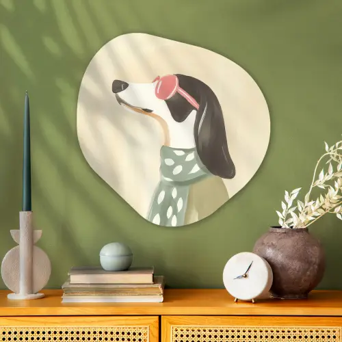 Hond - Zonnebril - Sjaal Wandcirkel Organisch Plexiglas middel -sfeer2