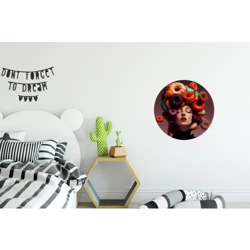 Vrouw - Donuts - Kleurrijk Wandcirkel aluminium klein -kinderkamer