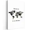 Avontuur - Quote - Wereldkaart - Zwart Tuinposter op houten frame 2 cm dik middel -3d