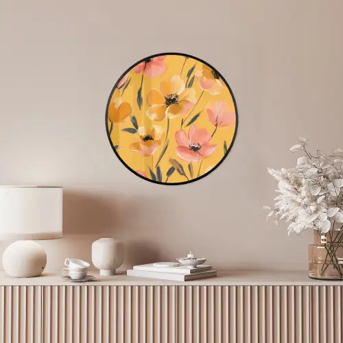 Bloemen - Geschilderd - Geel Fotolijst rond zonder passe partout klein -sfeer3