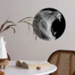 Dieren - Leeuw - Zwart - Wit - Portret Wandcirkel behangsticker klein -sfeer3