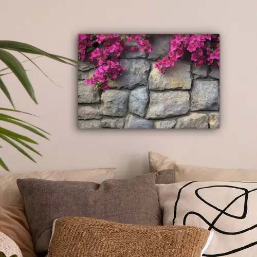 Bougainvillea - Stenen Muur - Roze canvas 2cm klein -sfeer1