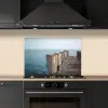 Houten steiger - Helderblauwe lucht keuken achterwand spatscherm klein -sfeer1
