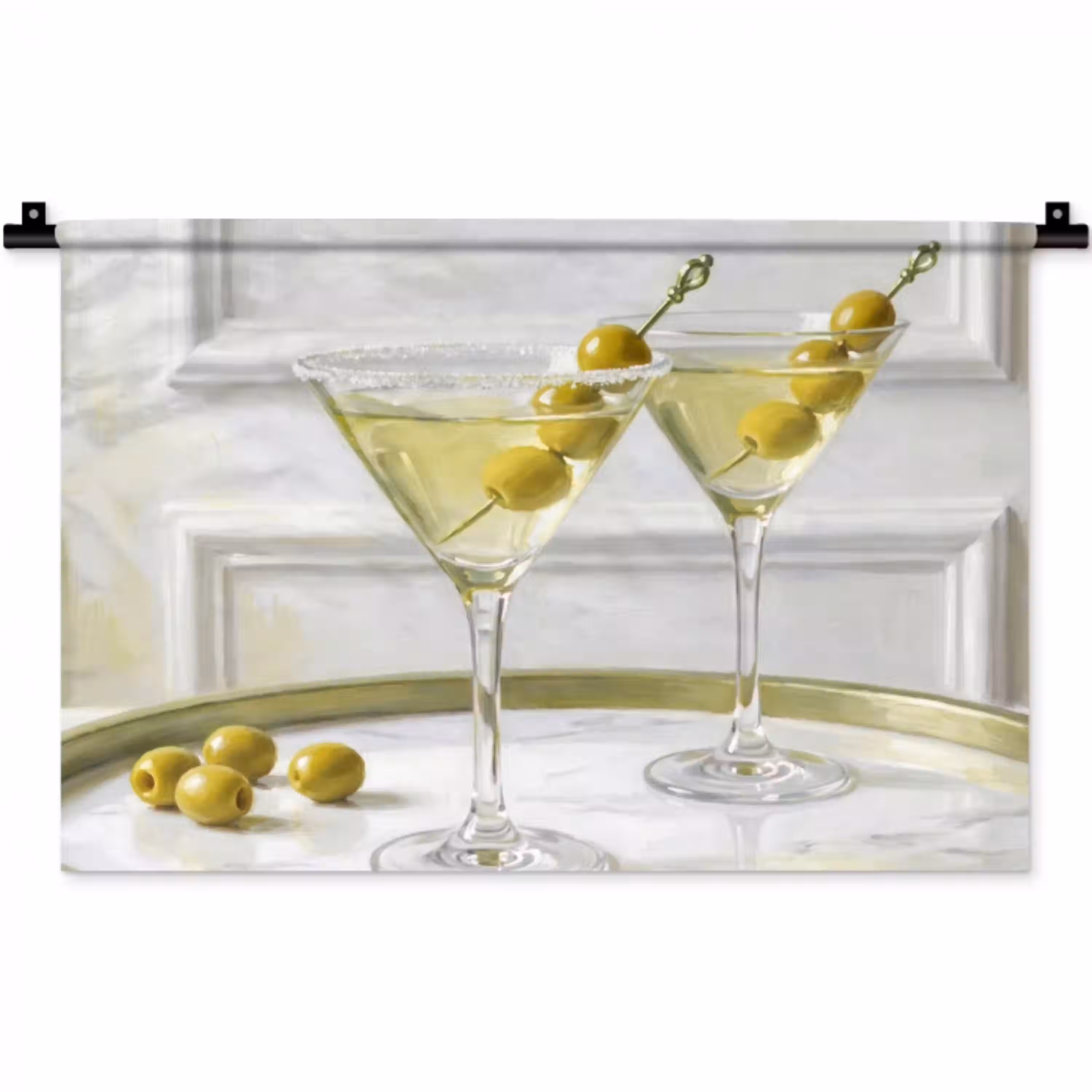 Drank - Martini - Olijven - Modern - Wit Wandkleed katoen klein -zz3d