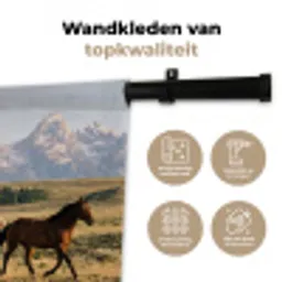 Paarden - Kudde - Bergen - Vrijheid - Wild Wandkleed katoen middel -sfeer2
