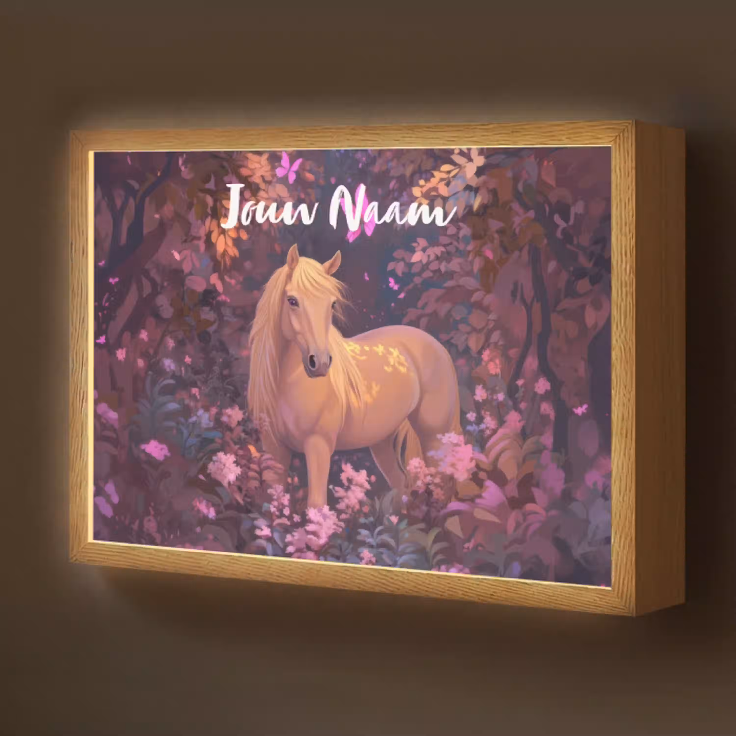 Paard - Bloemen - Paars - Vlinder Light Box met batterij (Wandlamp kind) middel -z3d_website