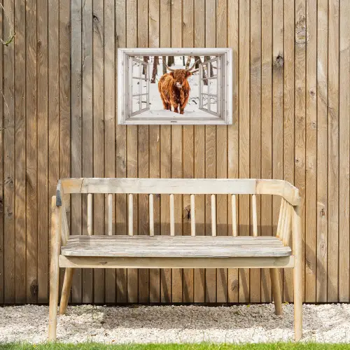 Schotse Hooglander - Sneeuw - Winter - Natuur - Dier - Doorkijk - Landelijk Tuinposter op houten frame 2 cm dik klein -sfeer4