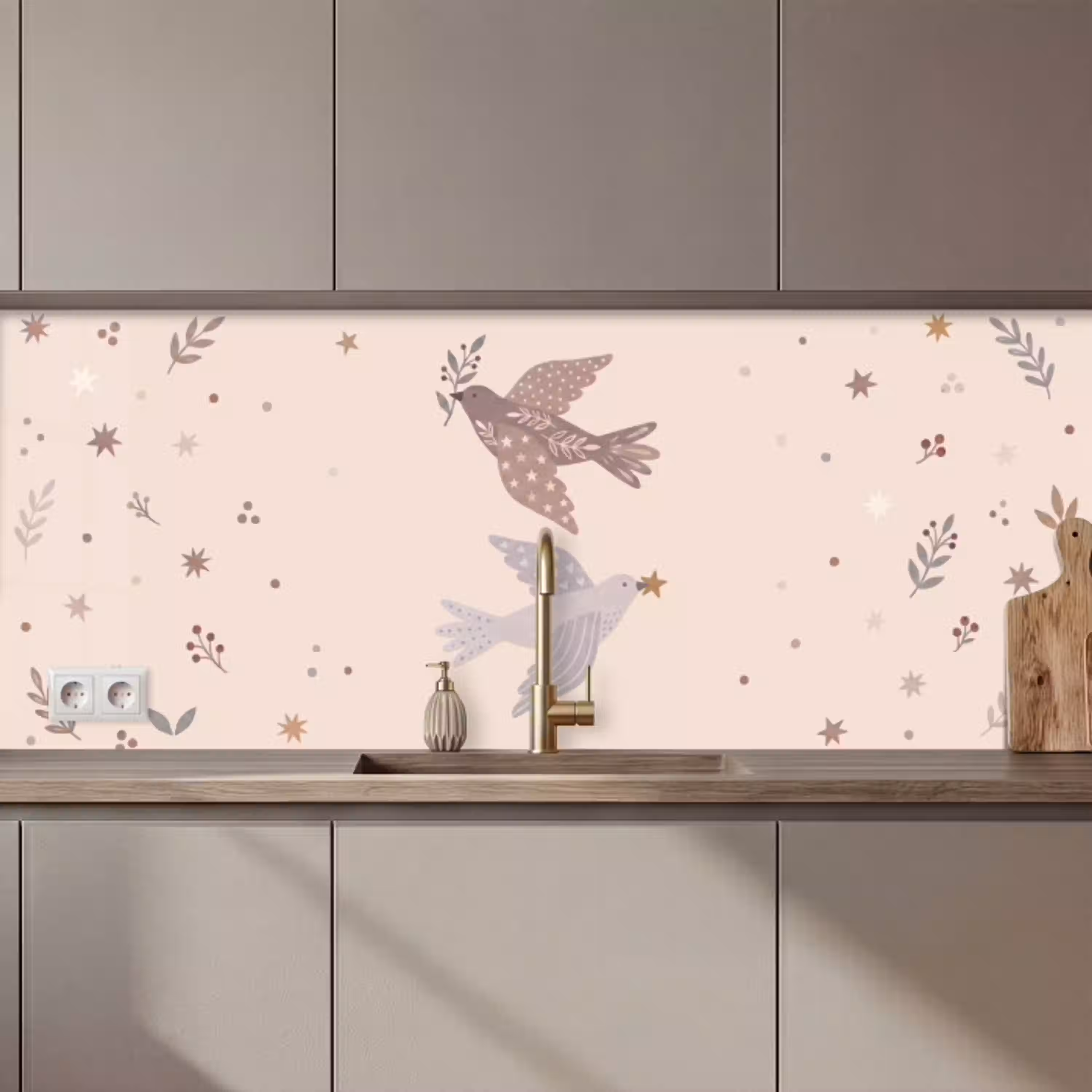 Vogel - Bessen - Natuur - Modern - Beige keuken achterwand 2 middel zz_3dshopping