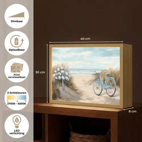 Strand - Zee - Fiets - Vintage - Bloemen Light Box met batterij (Wandlamp) middel -USP_websiteoverzichtNL