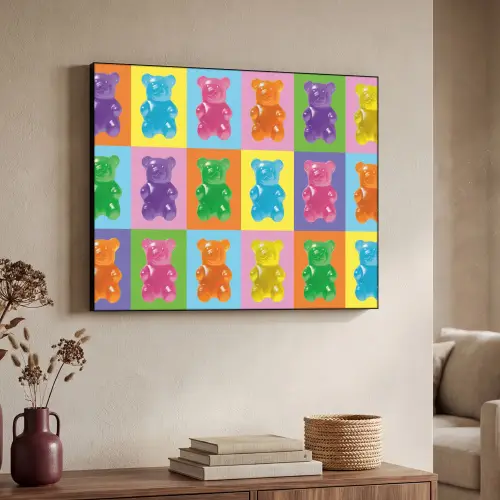 Art- Snoep - Kleurrijk Textielframe zwart klein -sfeer3