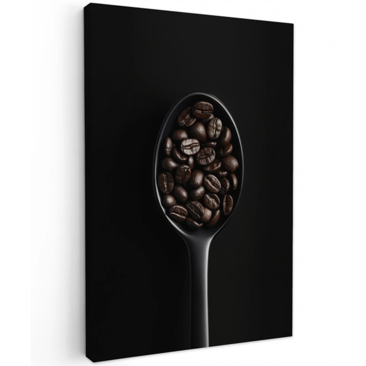Koffiebonen - Lepel - Zwart Tuinposter op houten frame 2 cm dik middel -3d