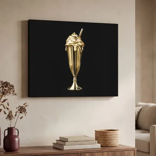 Milkshake - Goud - Drinken - Zwart Textielframe zwart klein -sfeer3