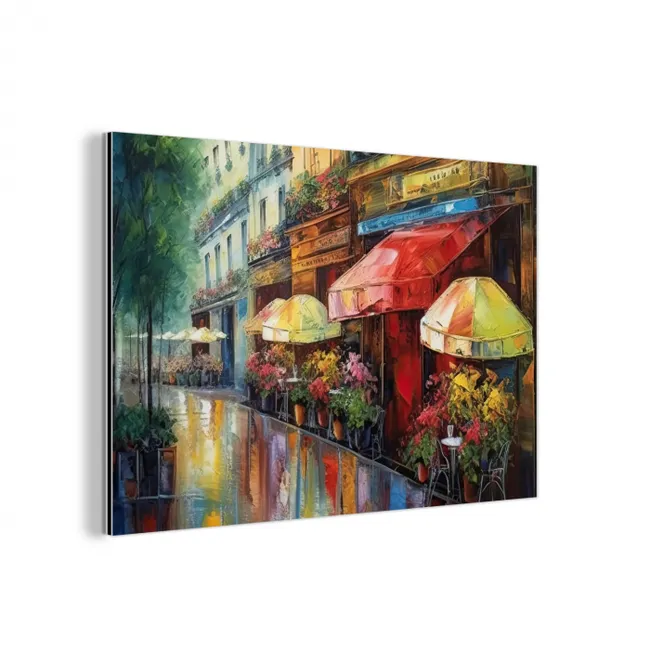 Straat - Olieverf - Kleurrijk - Stad aluminium wit klein -3d