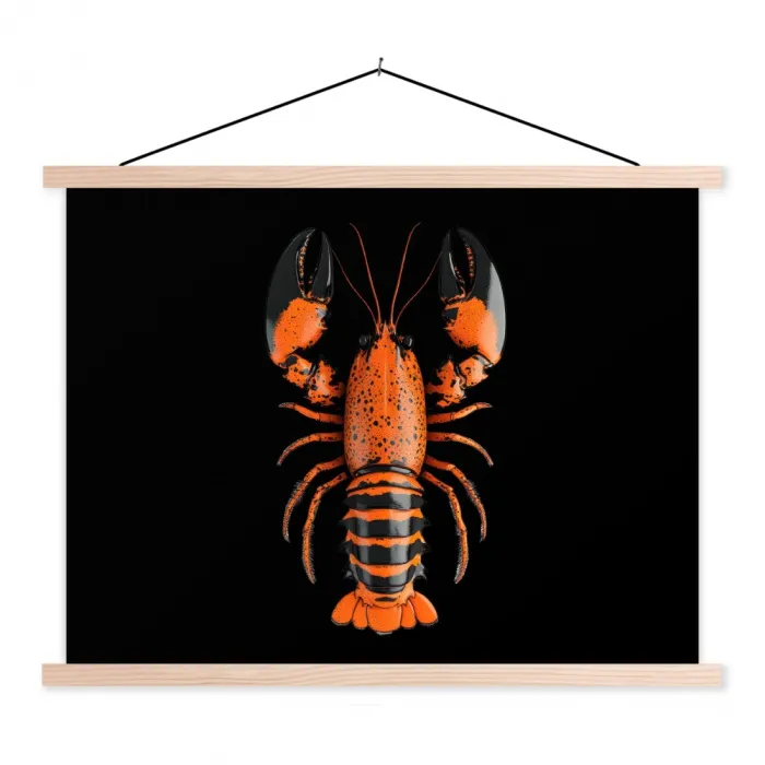 Kreeft - Oranje - Zwart - Modern textielposter latten blank klein -3d