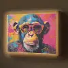 Graffiti - Chimpansee - Aap - Bril - Kleurrijk Light Box met batterij (Wandlamp) middel -z3d_website