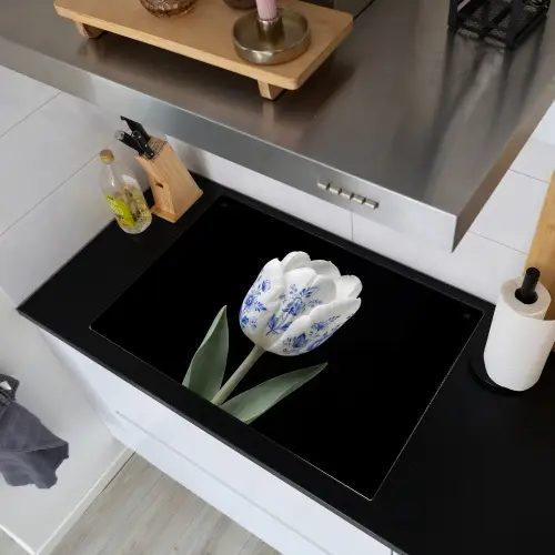 Tulp - Patroon - Blauw Inductie beschemer met haakjes klein -sfeer1