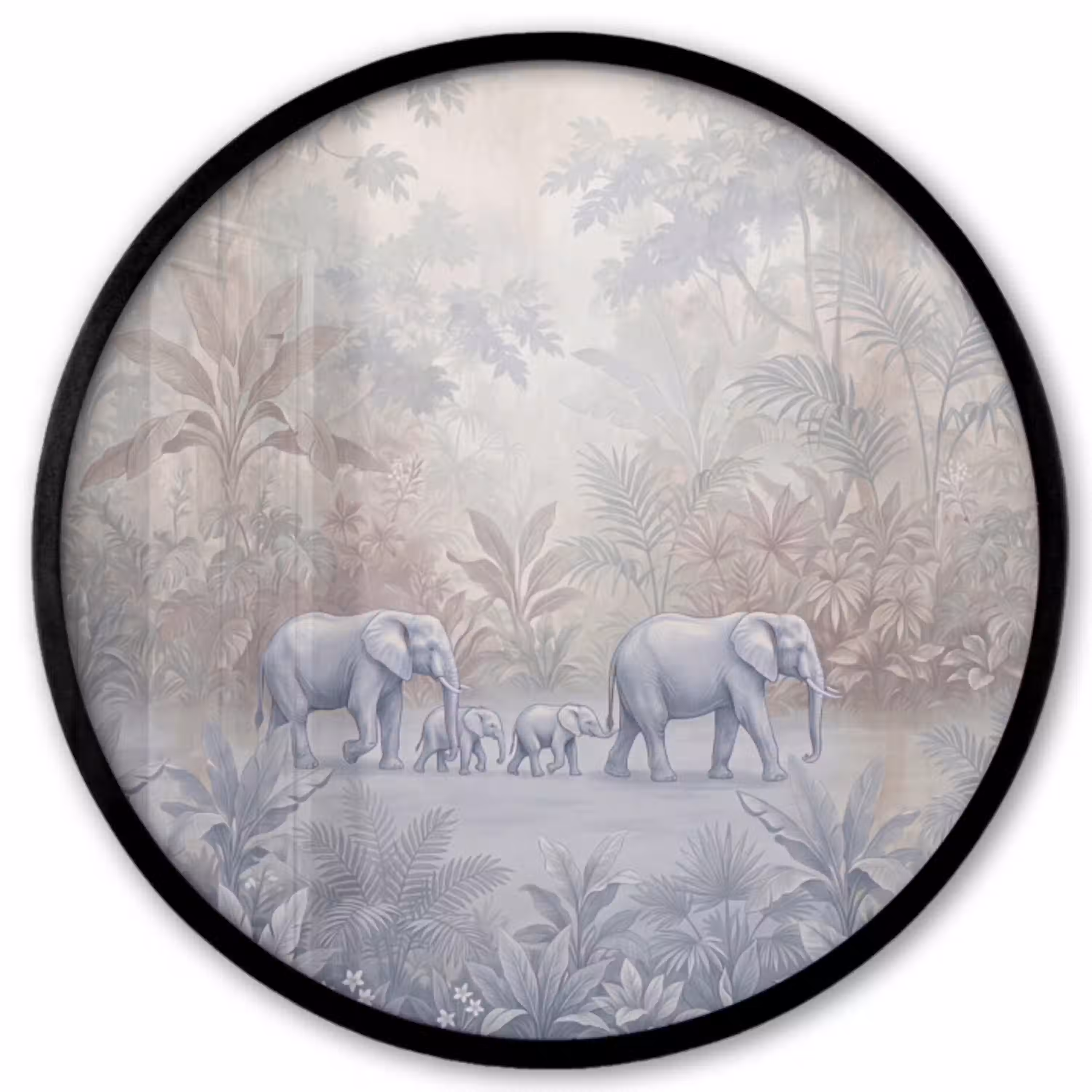 Olifant - Familie - Jungle - Illustratie - Grijs Fotolijst rond zonder passe partout klein -3d