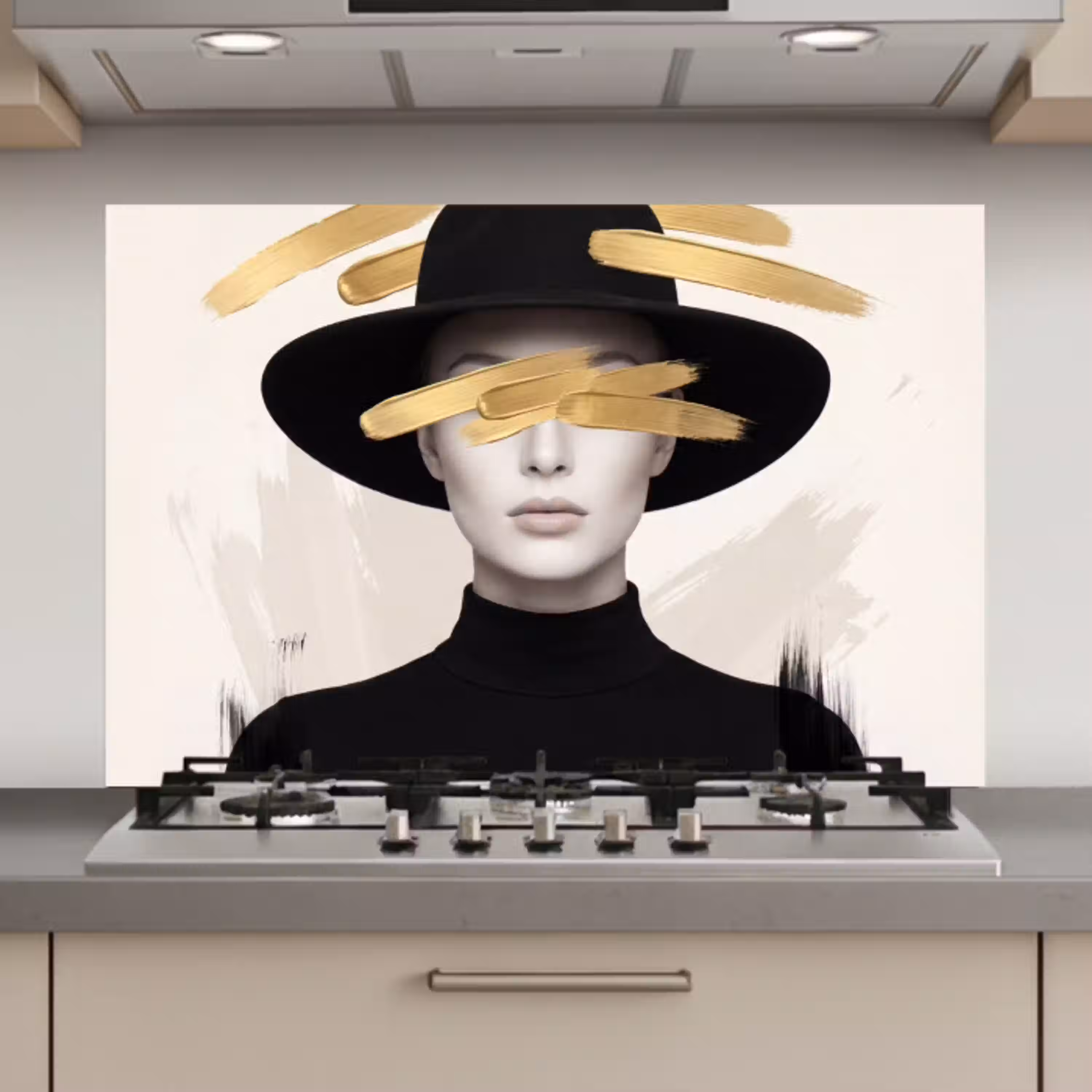 Vrouw - Portret - Modern - Goud - Kunst keuken achterwand spatscherm klein -3d_website