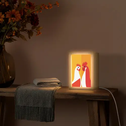 Kippen - Oranje - Vlakken Light Box met kabel (Tafellamp) klein -sfeer4
