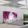 Zee - Roze - Bloemen - Poort keuken achterwand spatscherm klein -3d_schuin