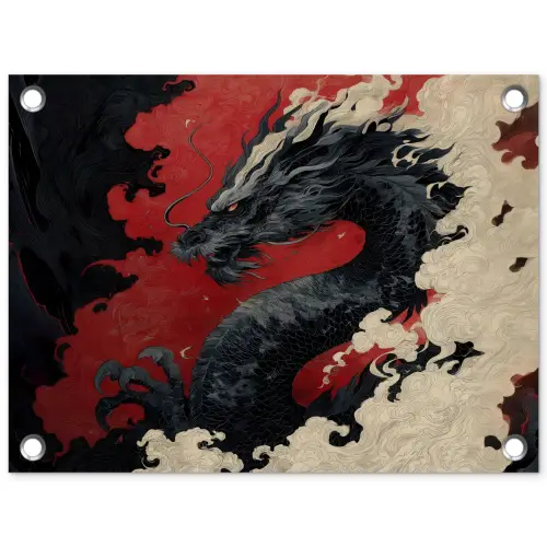 Zwarte draak - Rookwolken - Rood tuinposter los doek klein -3d