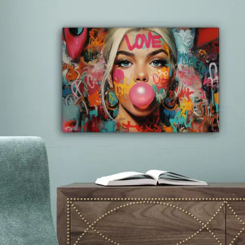 Vrouw - Kauwgom - Graffiti - Love canvas 2cm klein -sfeer4