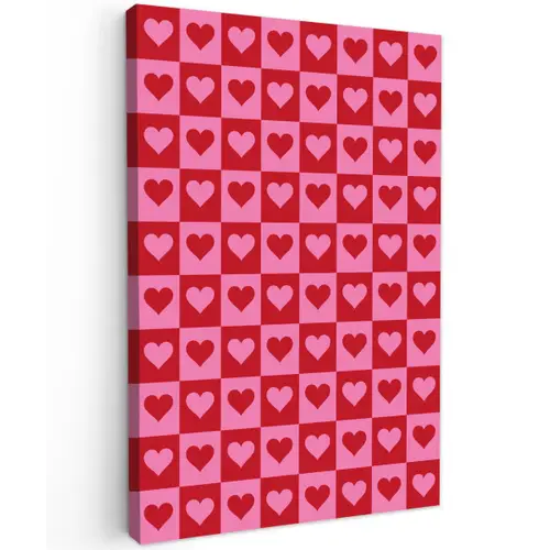 Rood - Roze - Schaakbord - Valentijn canvas 2cm klein -z3d