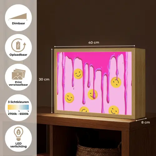 Smiley - Roze - Glazuur Light Box met batterij (Wandlamp kind) middel -USP_websiteoverzichtNL