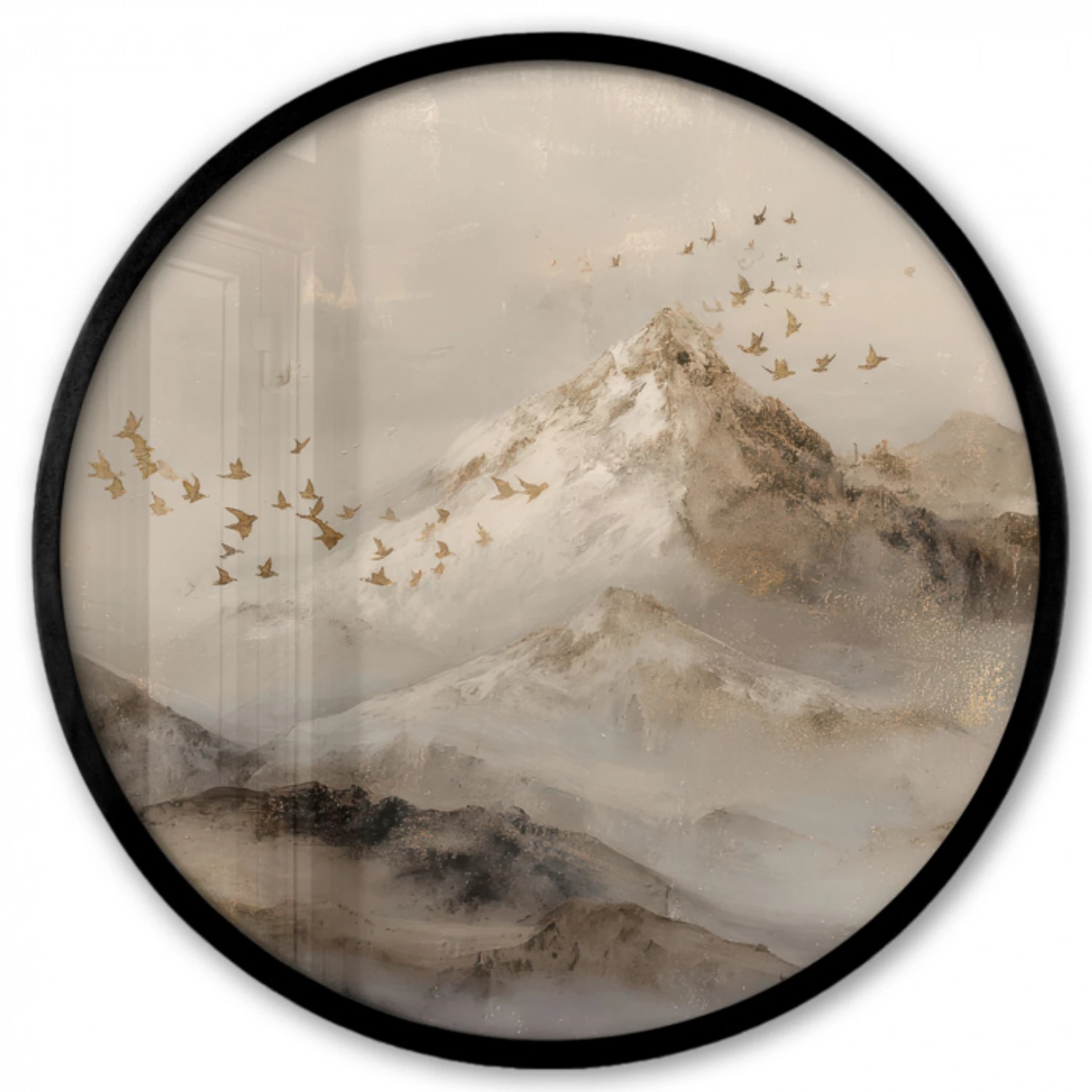 Berglandschap - Mist  - Penseelstreken Fotolijst rond zonder passe partout klein -3d