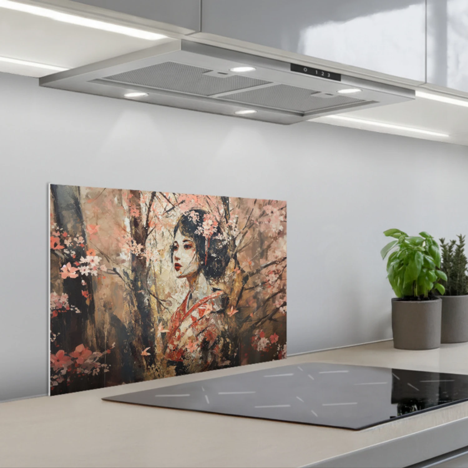 Kimono - Vrouw - kersenbomen keuken achterwand spatscherm klein -3d_schuin