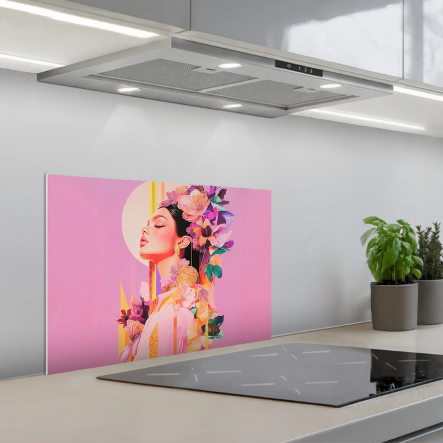 Vrouw - Bloemen - Paars - Abstract keuken achterwand spatscherm klein -3d_schuin