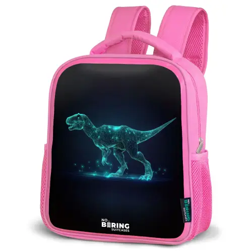 Digitale T-Rex in blauw lichtveld Kinderrugzak - Roze middel -schuin