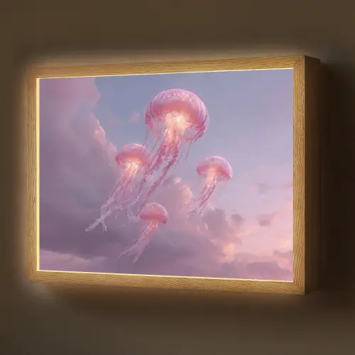 Kwallen - Roze - Wolken Light Box met batterij (Wandlamp) middel -z3d_website