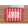 Amor - Strepen - Rood - Roze laptophoes neopreen klein -tafel