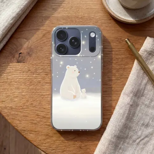 Ijsbeer - Sneeuw - Sterren - Blauw Telefoonhoesje iPhone 17 Pro klein -sfeer1