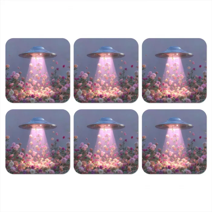 Ufo - Rozen - Pastelkleuren onderzetter kurk middel -3d