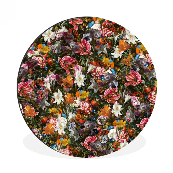Bloemen - Vlinder - Design - Kunst - Abstract - Schilderij - Oude meesters Wandcirkel aluminium klein -3d