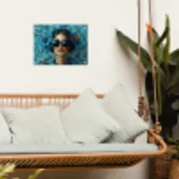 Vrouw - Bloemen - Vlinders - Blauw - Abstract tuinposter los doek klein -sfeer7
