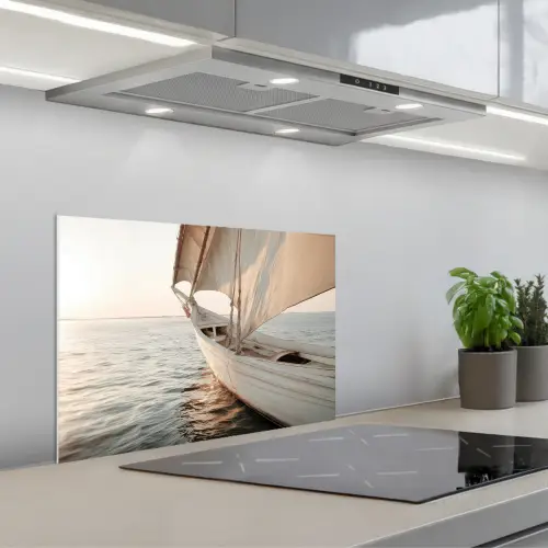 Zeilboot - Zee - Beige - Zon keuken achterwand spatscherm klein -3d_schuin