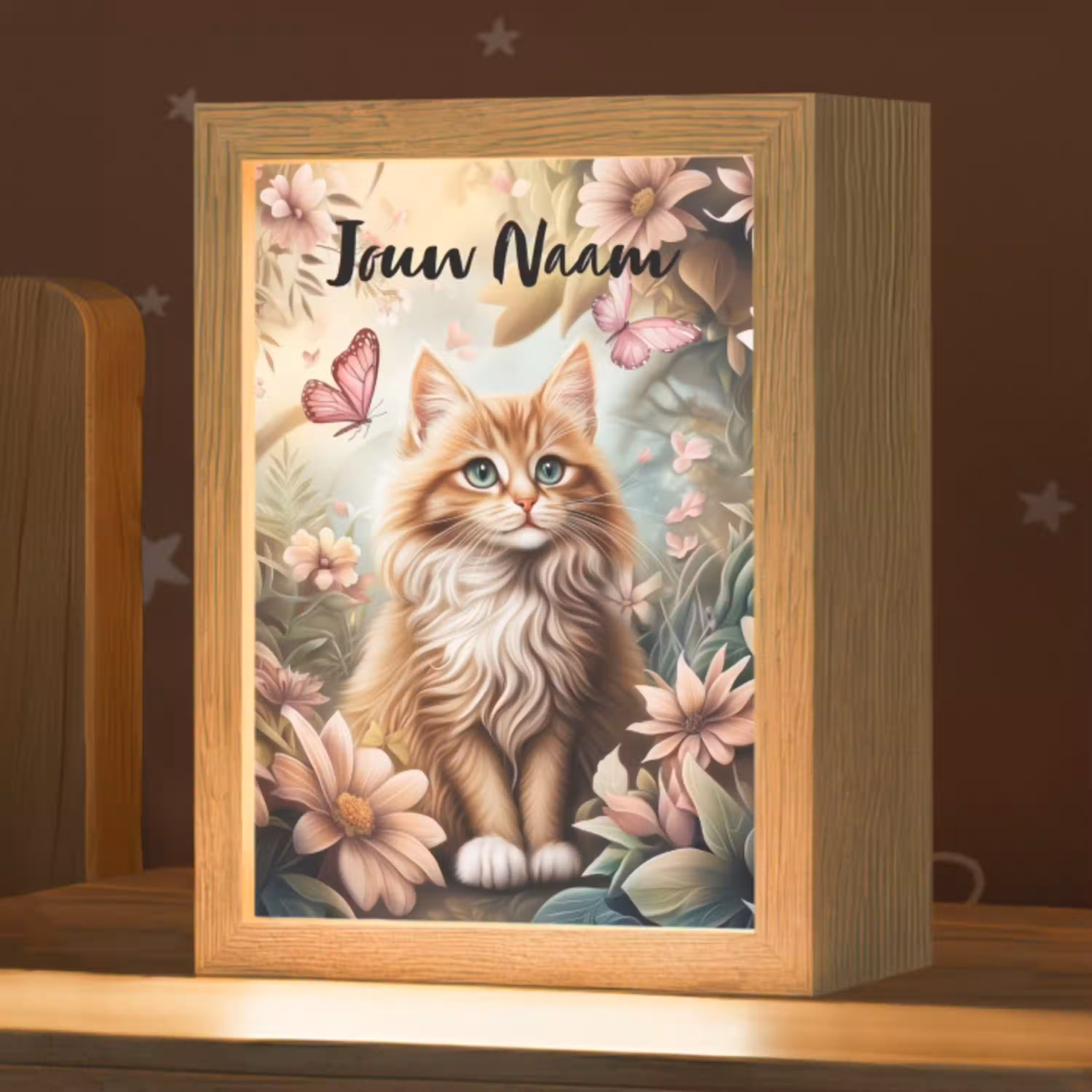 Kat - Bloemen - Vlinders - Roze Light Box met kabel (Kinderlampje) klein -zzz_3d_website