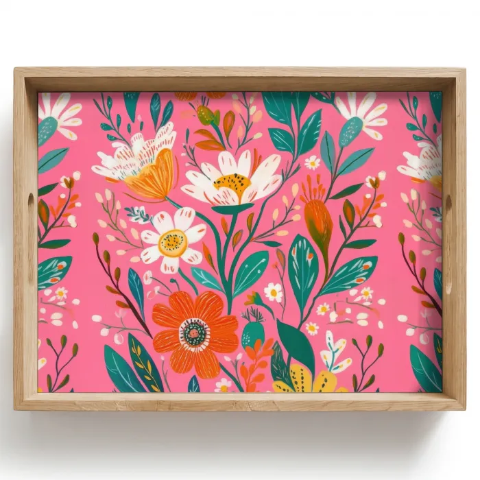 Roze - Bloemen - Wit - Oranje Dienblad Rechthoek middel -z3d_shopping